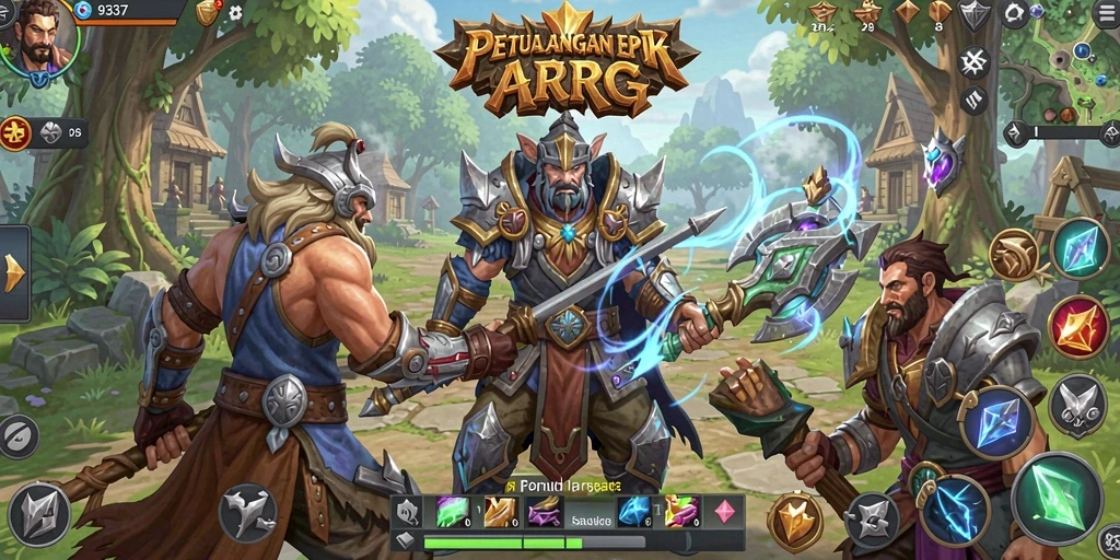 Screenshot gameplay menunjukkan karakter bertarung melawan monster dalam dunia ARPG.