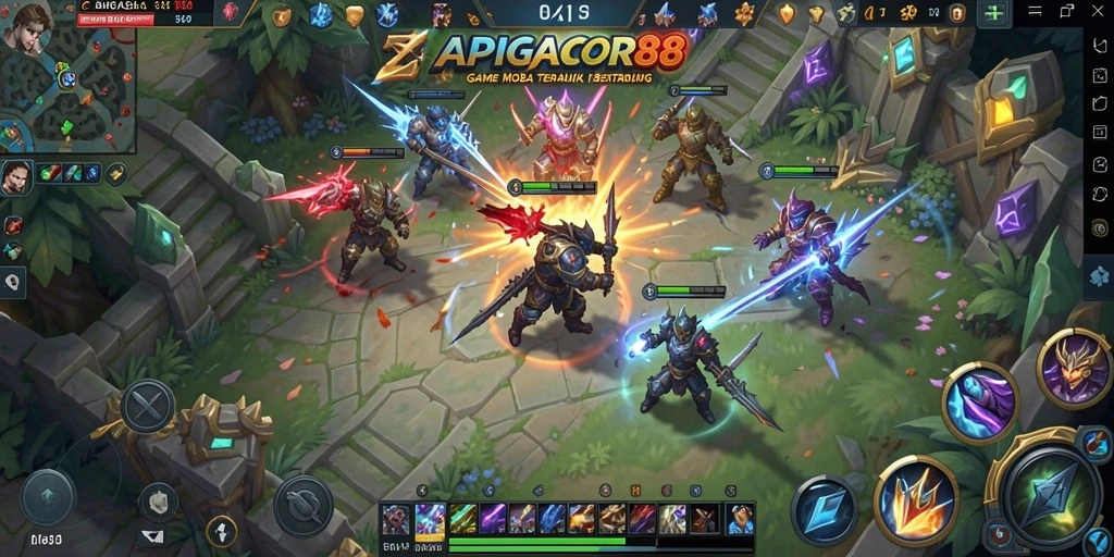 Screenshot gameplay APIGACOR88 yang menampilkan pertarungan seru di arena.