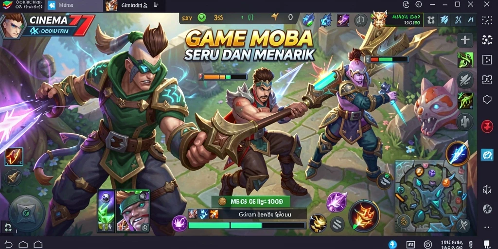 Gambaran gameplay mendebarkan dari CINEMA77 dalam pertarungan MOBA.