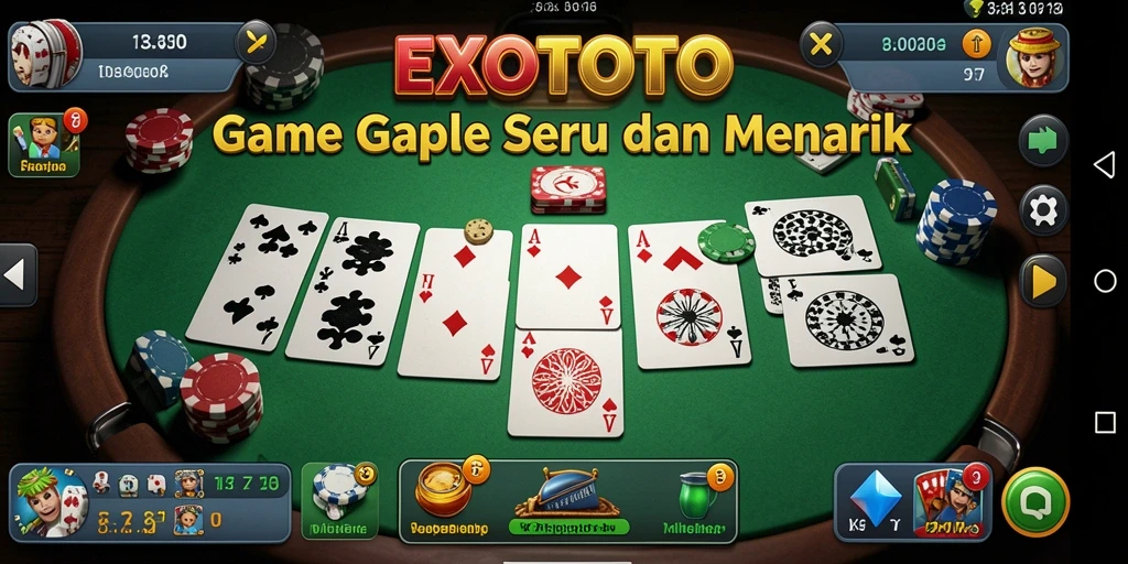 Screenshot gameplay seru EXOTOTO yang menunjukkan suasana permainan Gaple.