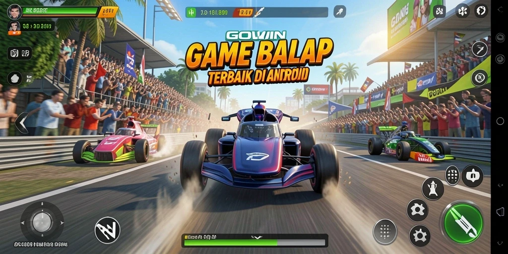 Tampilan gameplay GOWIN yang penuh aksi dan kecepatan balap.