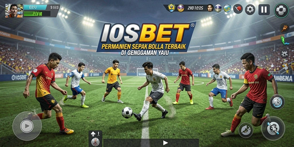 Tampilan gameplay utama IOSBET dengan aksi sepak bola yang intens.