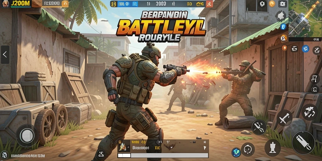 Screenshot gameplay menampilkan aksi Battle Royale yang mendebarkan.