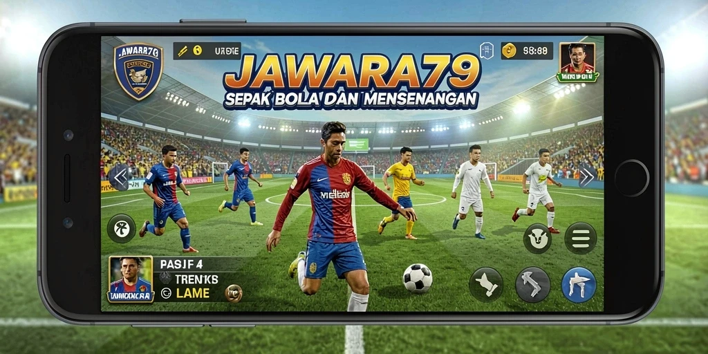 Tangkapan layar dari gameplay <strong>JAWARA79</strong> menunjukkan aksi mendebarkan di lapangan sepak bola.
