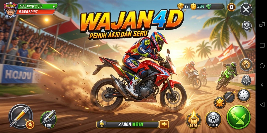 Screenshot gameplay <strong>WAJAN4D</strong> saat balapan motor yang mendebarkan.