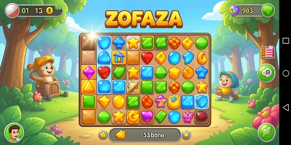 Screenshot gameplay ZOFAZA menampilkan serunya mencocokkan benda berwarna.